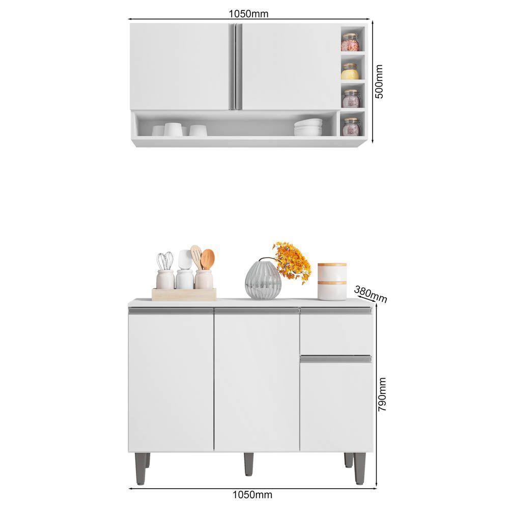 Balcão Gabinete De Cozinha E Armário Aéreo Vanessa Branco - Desk Design - 2