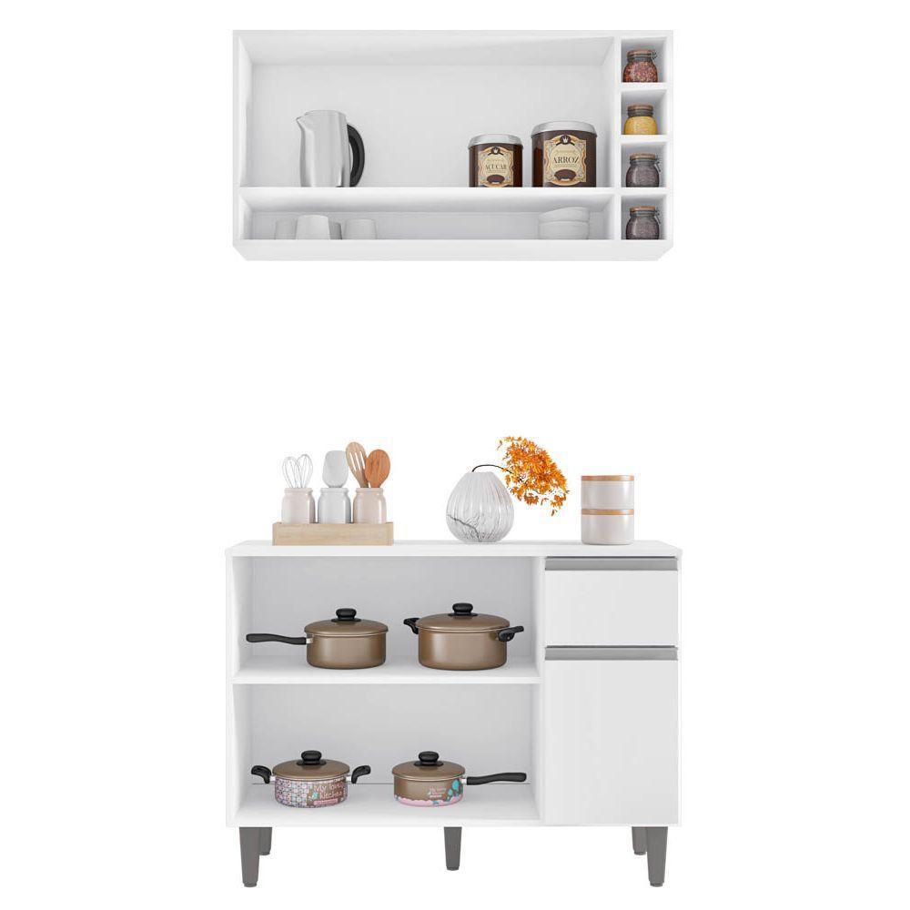 Balcão Gabinete De Cozinha E Armário Aéreo Vanessa Branco - Desk Design - 3