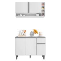 Balcão Gabinete De Cozinha E Armário Aéreo Vanessa Branco - Desk Design - 1