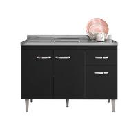 Balcão Para Pia Gabriela Sem Tampo 120Cm 3 Portas 1 Gaveta - Ajl Móveis Cor Preto - 1