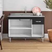 Balcão Para Pia Gabriela Sem Tampo 120Cm 3 Portas 1 Gaveta - Ajl Móveis Cor Preto - 2