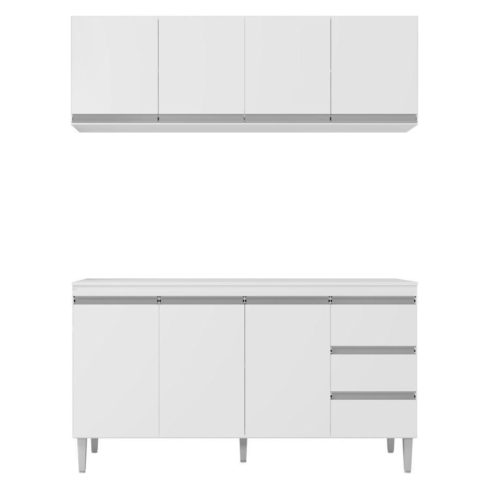 Balcão Gabinete 160cm E Armário Aéreo 4 Portas Branco - 1