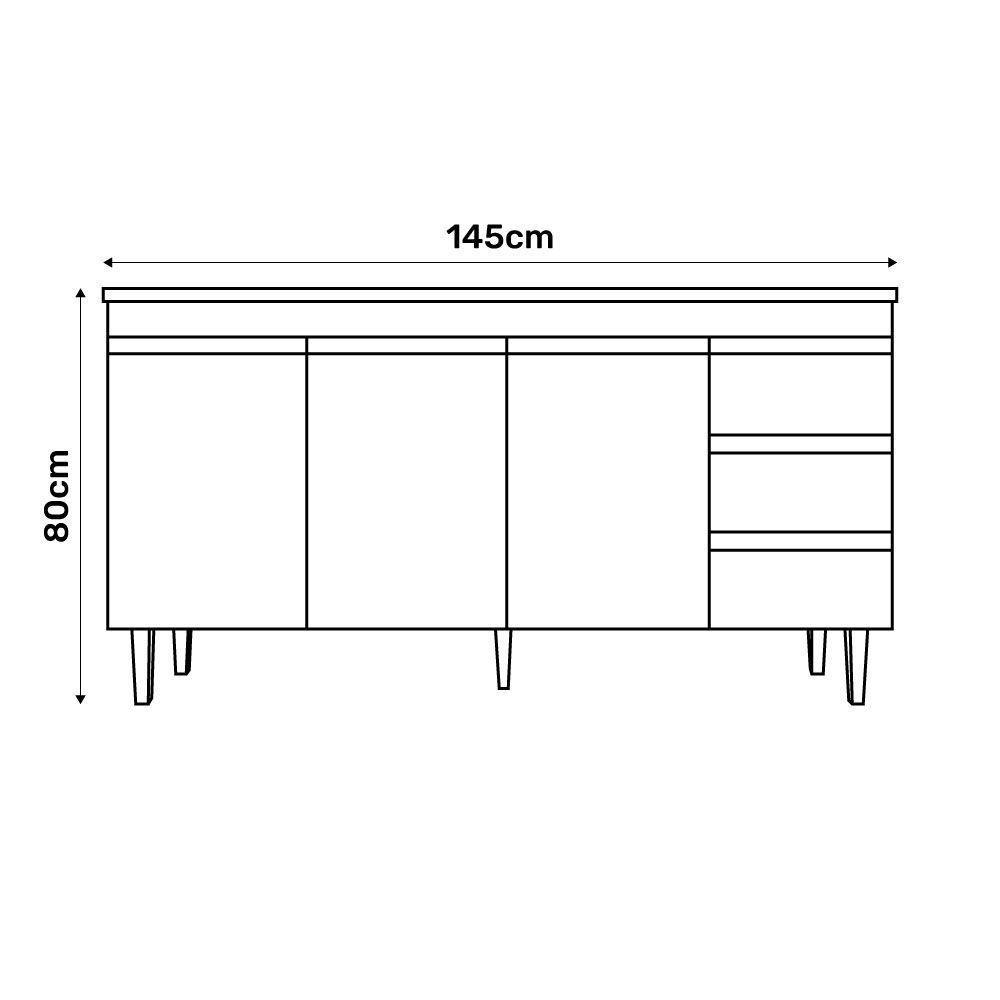 Balcão Gabinete De Pia 150cm Sem Tampo 3 Portas Preto - 2