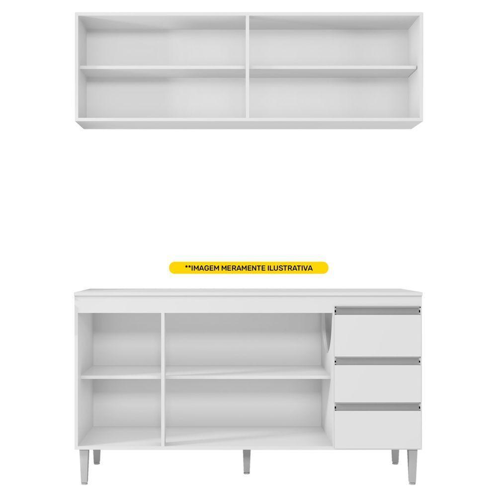 Balcão Gabinete 160cm 3 Portas E Armário Aéreo Preto - 3