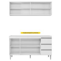 Balcão Gabinete 160cm 3 Portas E Armário Aéreo Preto - 3