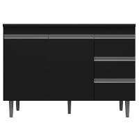 Balcão Gabinete Cozinha 120cm Com Tampo 2 Portas Preto - 1