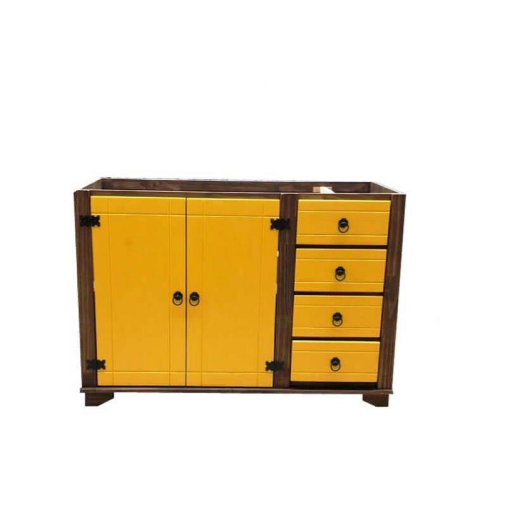 Balcão de Pia 2 Portas E 4 Gavetas com Detalhes em Amarelo de Madeira Maciça Móveis Rio Negrinho - 3