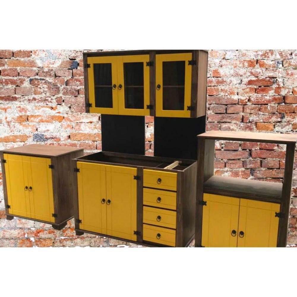 Balcão de Pia 2 Portas E 4 Gavetas com Detalhes em Amarelo de Madeira Maciça Móveis Rio Negrinho - 5