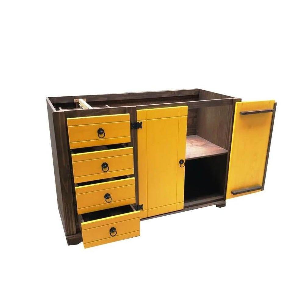 Balcão de Pia 2 Portas E 4 Gavetas com Detalhes em Amarelo de Madeira Maciça Móveis Rio Negrinho - 10
