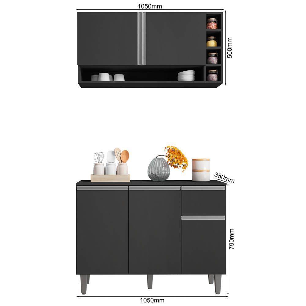 Balcão Gabinete De Cozinha E Armário Aéreo Vanessa Cinza Escuro - Desk Design - 3