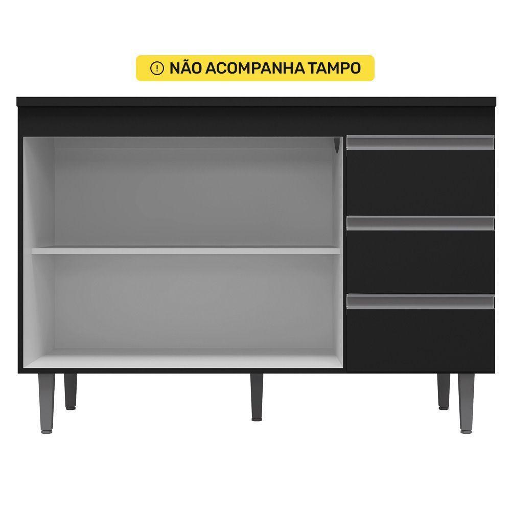 Balcão Gabinete De Pia 100cm Sem Tampo 2 Portas Preto - 3