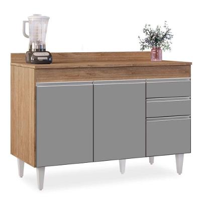 Balcão 02 Gavetas Beth Castanho Cinza 120Cm