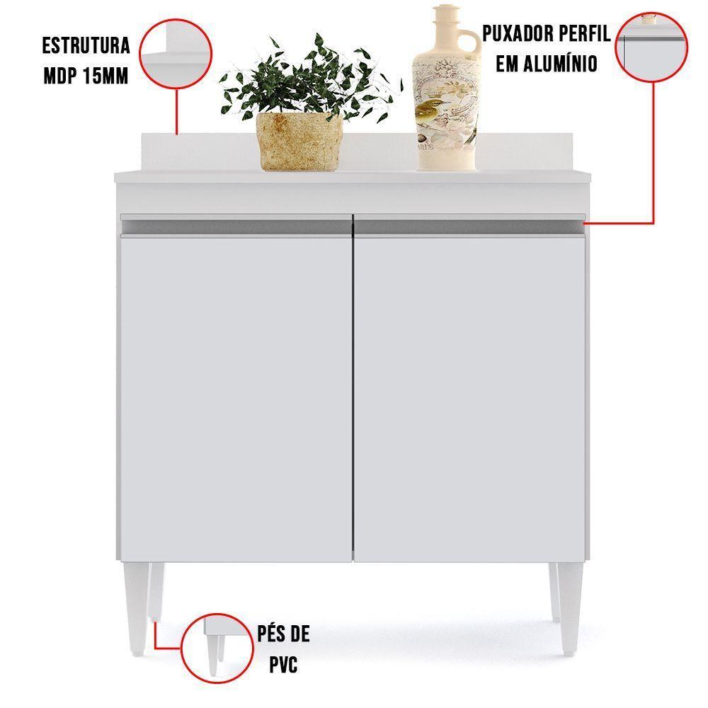 Balcão De Cozinha Com Tampo 02S Sara 80Cm Branco - 3