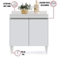 Balcão De Cozinha Com Tampo 02S Sara 80Cm Branco - 3