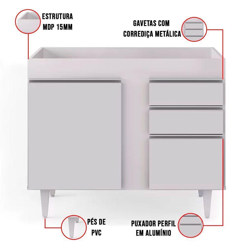 Balcão 02 Gavetas Bia Branco 100Cm - 3