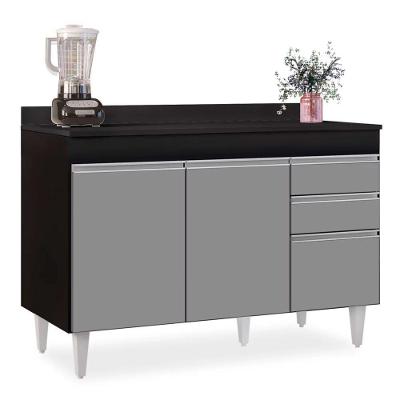 Balcão 02 Gavetas Beth 120Cm Preto Cinza