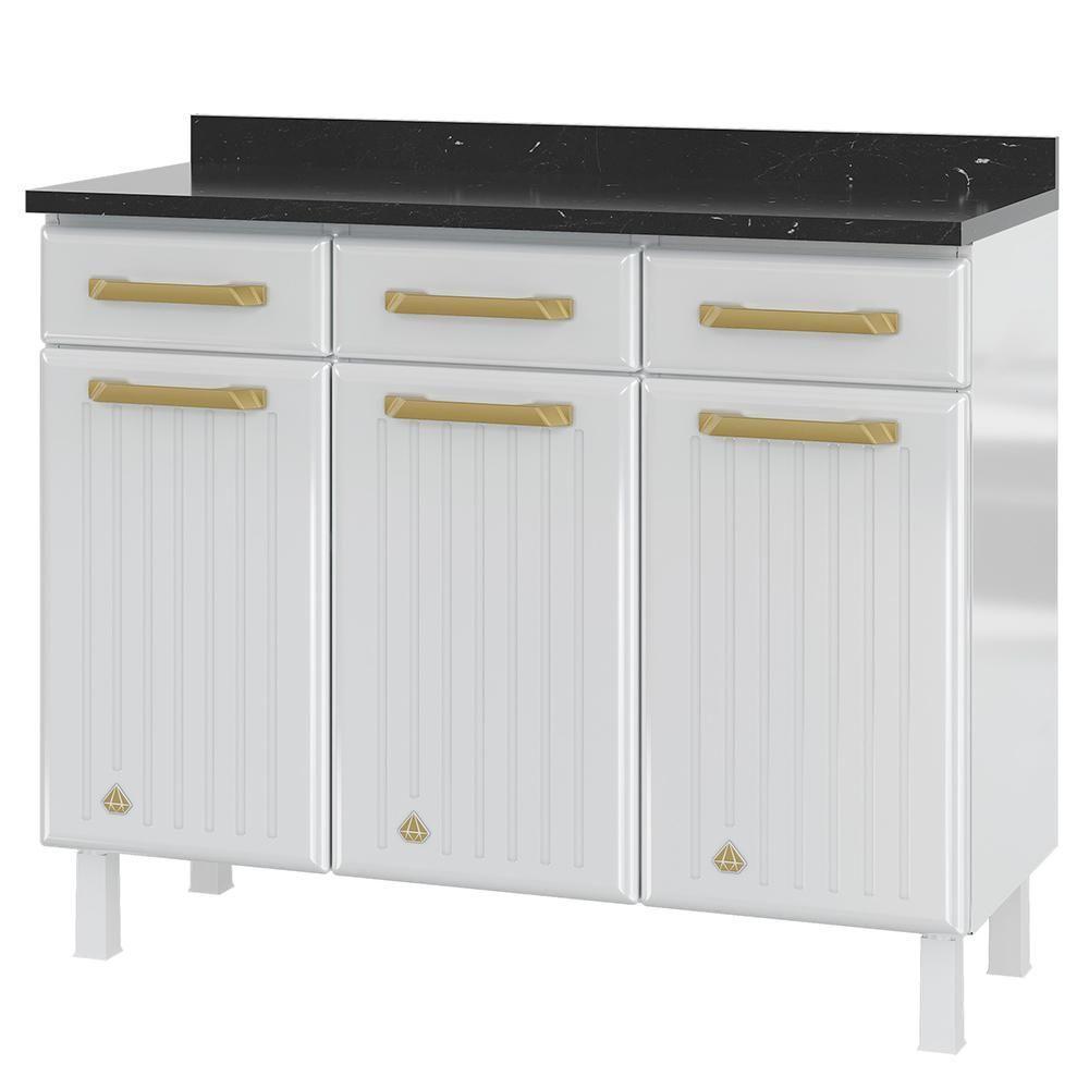 Balcão De Cozinha De Aço Triplo Telasul Diamante C/ Tampo Branco - 1