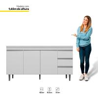Balcão Gabinete Cozinha 150cm Com Tampo 3 Portas Branco - 2