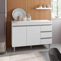 Balcão Gabinete Cozinha 100cm Com Tampo 2 Portas Branco - 4