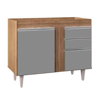 Balcão 02 Gavetas Bia 100Cm Castanho Cinza