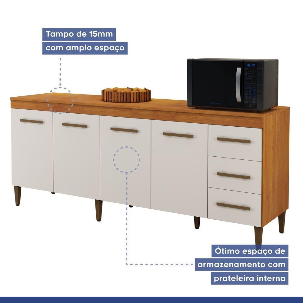 Balcão Atenas 4 Portas E 3 Gavetas Kaiki Moveis Nature/off White - 5