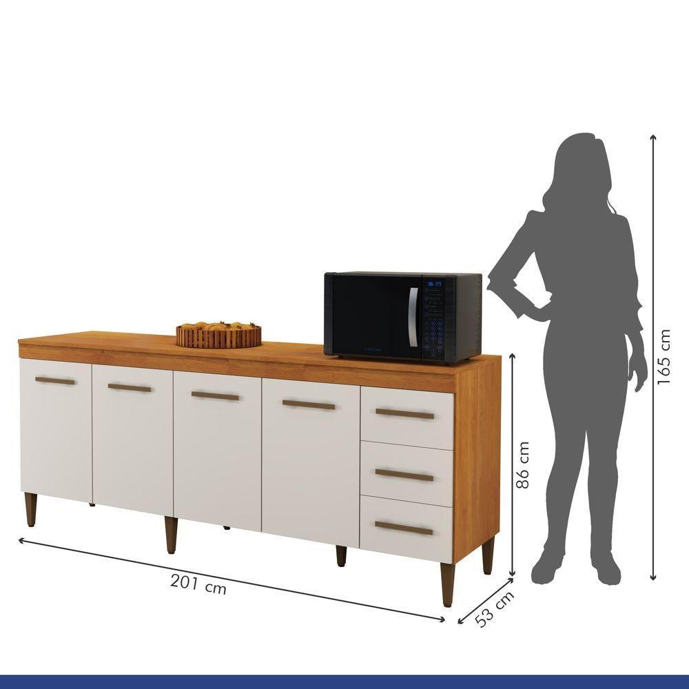 Balcão Atenas 4 Portas E 3 Gavetas Kaiki Moveis Nature/off White - 6