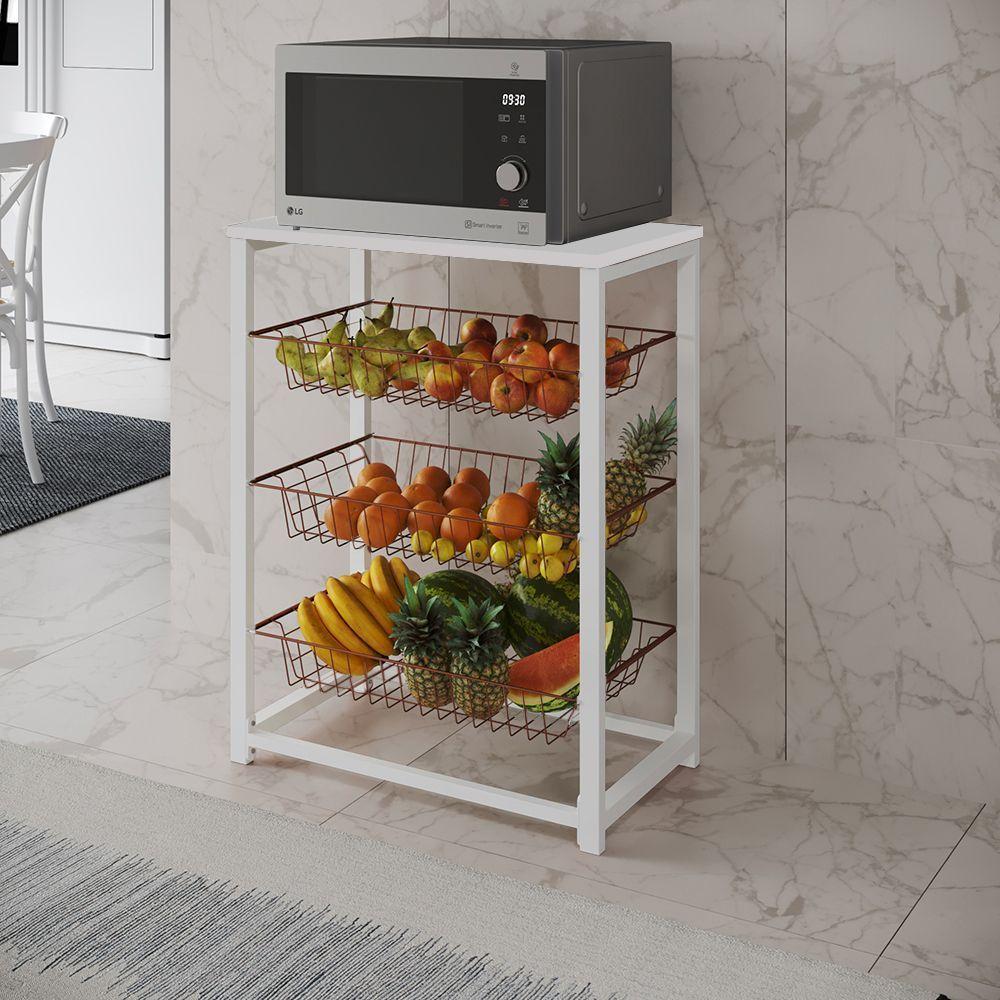 Fruteira Com Suporte Para Micro-Ondas Barcelona Aço Branco Cesto Cobre Tampo Branco - Cor: Marrom - 1