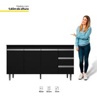Balcão Gabinete Cozinha 150cm Com Tampo 3 Portas Preto - 2
