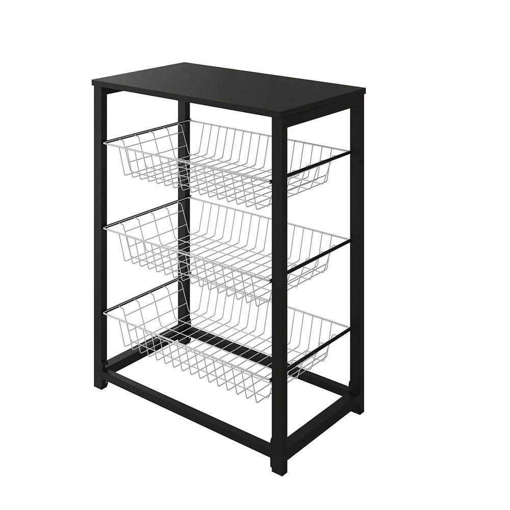 Fruteira Com Suporte Para Micro-Ondas Barcelona Aço Preto Cesto Branco Tampo Preto - Cor: Branco - 3