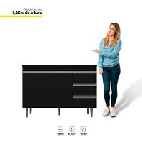 Balcão Gabinete 120cm 2 Portas E Armário Aéreo Preto - 2