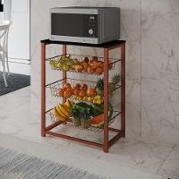 Fruteira Com Suporte Para Micro-Ondas Barcelona Aço Cobre Cesto Cobre Tampo Preto - Cor: Marrom - 1