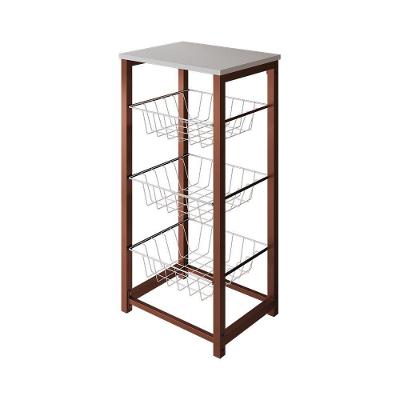 Fruteira De Chão Cozinha Desmontada Aço Cobre Cesto Branco Tampo Branco Madri - Cor: Branco