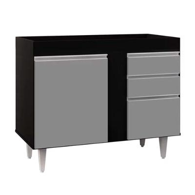 Balcão 02 Gavetas Bia Preto Cinza 100Cm