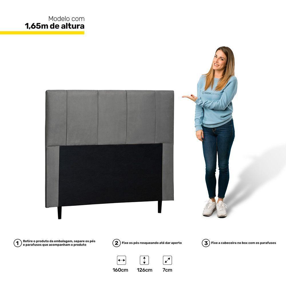 Cabeceira Cama Box Casal Queen Donna 160Cm Cinza - 3