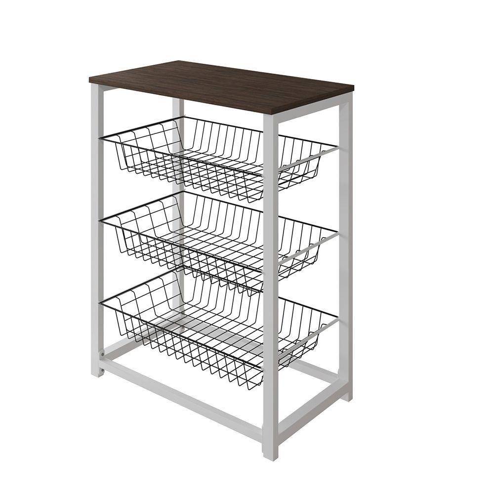 Fruteira Com Suporte Para Micro-Ondas Barcelona Aço Branco Cesto Preto Tampo Amêndoa - Cor: Marrom - 3