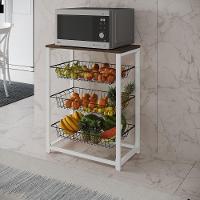 Fruteira Com Suporte Para Micro-Ondas Barcelona Aço Branco Cesto Preto Tampo Amêndoa - Cor: Marrom - 1