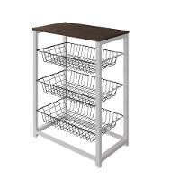 Fruteira Com Suporte Para Micro-Ondas Barcelona Aço Branco Cesto Preto Tampo Amêndoa - Cor: Marrom - 3