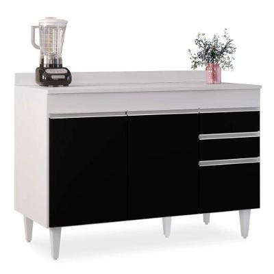 Balcão 02 Gavetas Beth 120Cm Branco Preto