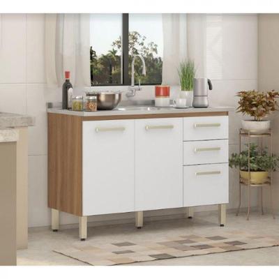 Balcão Demóbile Miss 120 Cm 3 Portas 2 Gavetas Sem Tampo Amendola/branco
