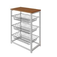 Fruteira Com Suporte Para Micro-Ondas Barcelona Aço Branco Cesto Preto Tampo Canela - Cor: Marrom - 3