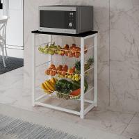 Fruteira Com Suporte Para Micro-Ondas Barcelona Aço Branco Cesto Branco Tampo Preto - Cor: Marrom - 1