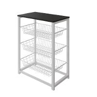 Fruteira Com Suporte Para Micro-Ondas Barcelona Aço Branco Cesto Branco Tampo Preto - Cor: Marrom - 3