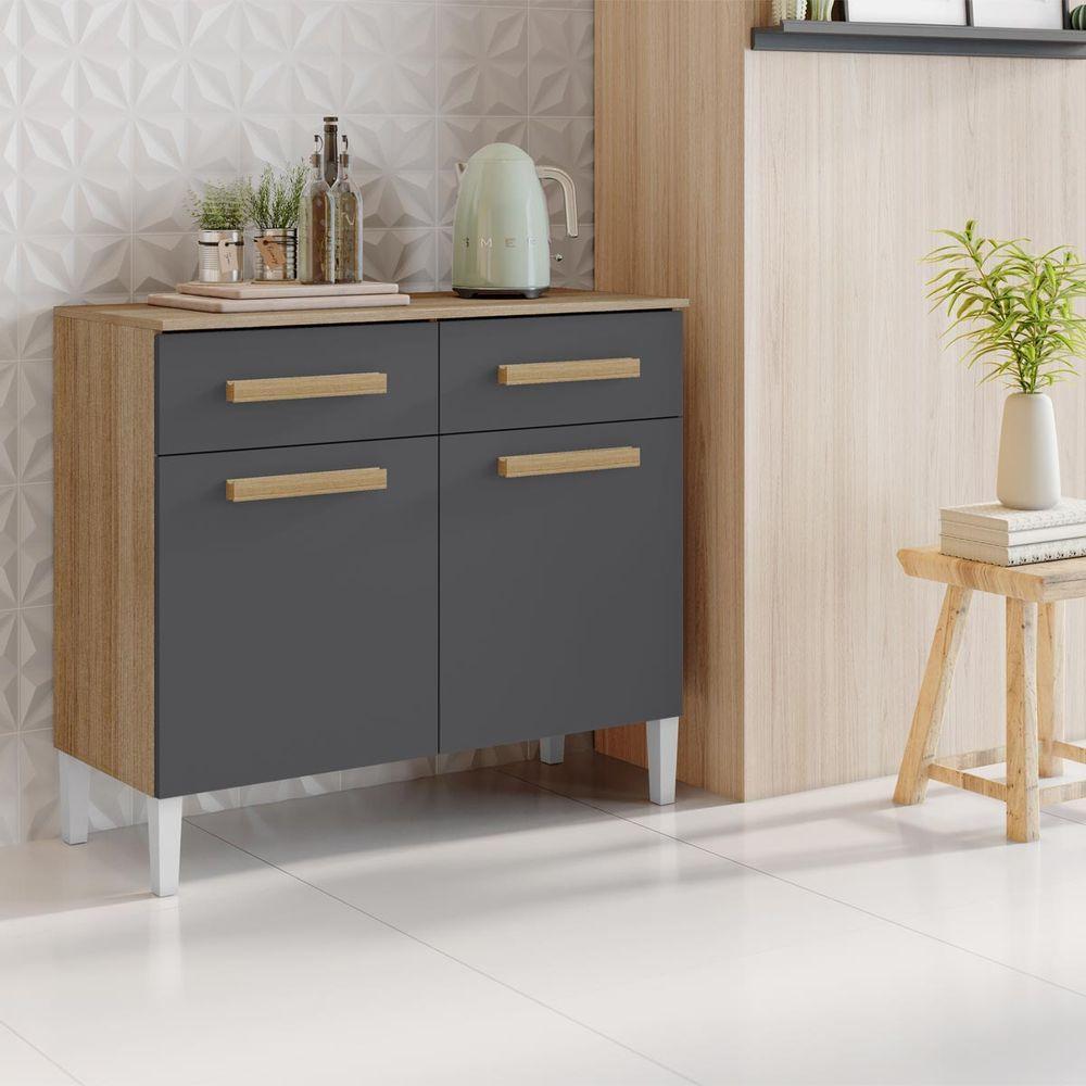 Balcão Para Cozinha Com 02 Portas E 02 Gavetas Juma Cor Atacama Grafite Aramóveis - 1