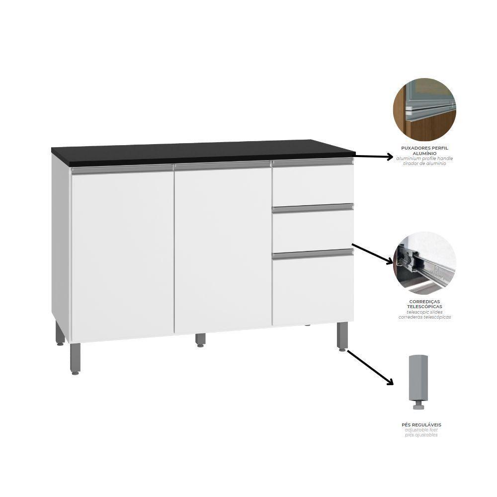Balcão Com Tampo Evidence 3 Portas 2 Gavetas Mdp Poliman Móveis Branco - 3