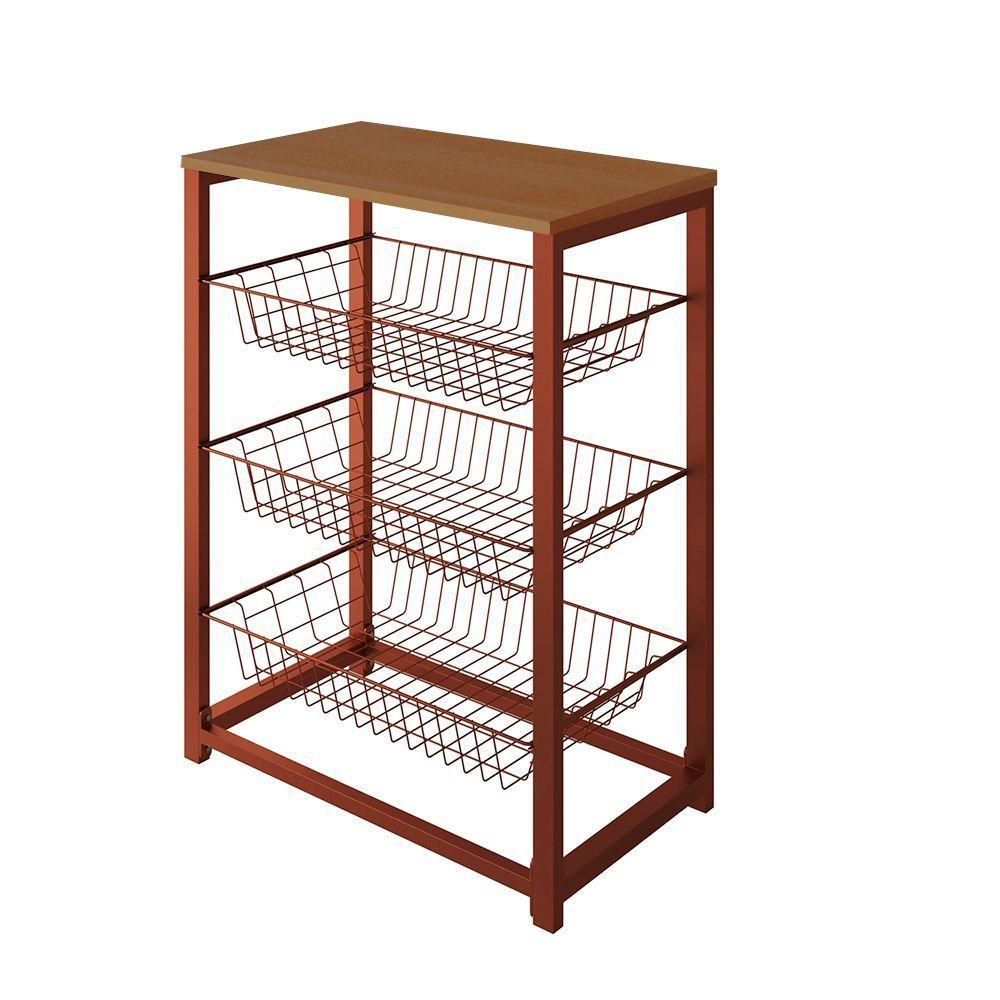 Fruteira Com Suporte Para Micro-Ondas Barcelona Aço Cobre Cesto Cobre Tampo Canela - Cor: Marrom - 3