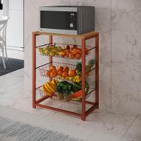 Fruteira Com Suporte Para Micro-Ondas Barcelona Aço Cobre Cesto Cobre Tampo Canela - Cor: Marrom - 1