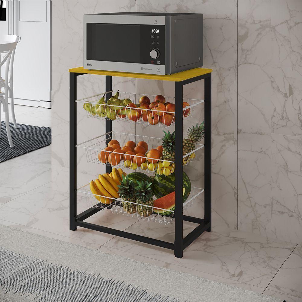 Fruteira Com Suporte Para Micro-Ondas Barcelona Aço Preto Cesto Cobre Tampo Branco - Cor: Marrom - 1