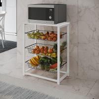 Fruteira Com Suporte Para Micro-Ondas Barcelona Aço Branco Cesto Preto Tampo Branco - Cor: Marrom - 1