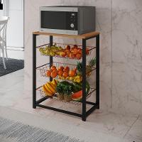 Fruteira Com Suporte Para Micro-Ondas Barcelona Aço Preto Cesto Cobre Tampo Canela - Cor: Marrom - 1