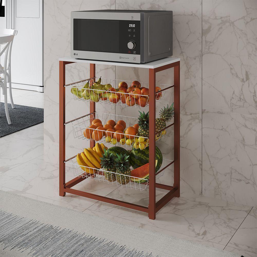 Fruteira Com Suporte Para Micro-Ondas Barcelona Aço Cobre Cesto Branco Tampo Branco - Cor: Marrom - 1